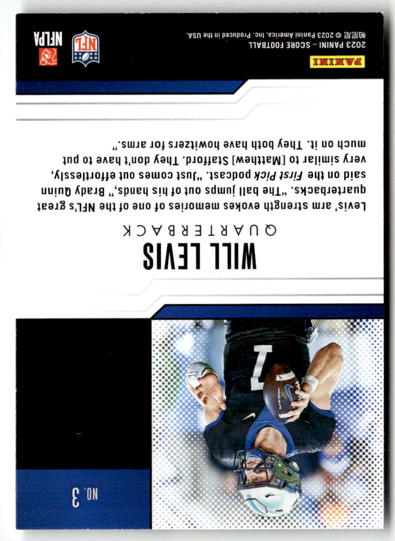 2023 Panini Score Protential Will Levis #3 back