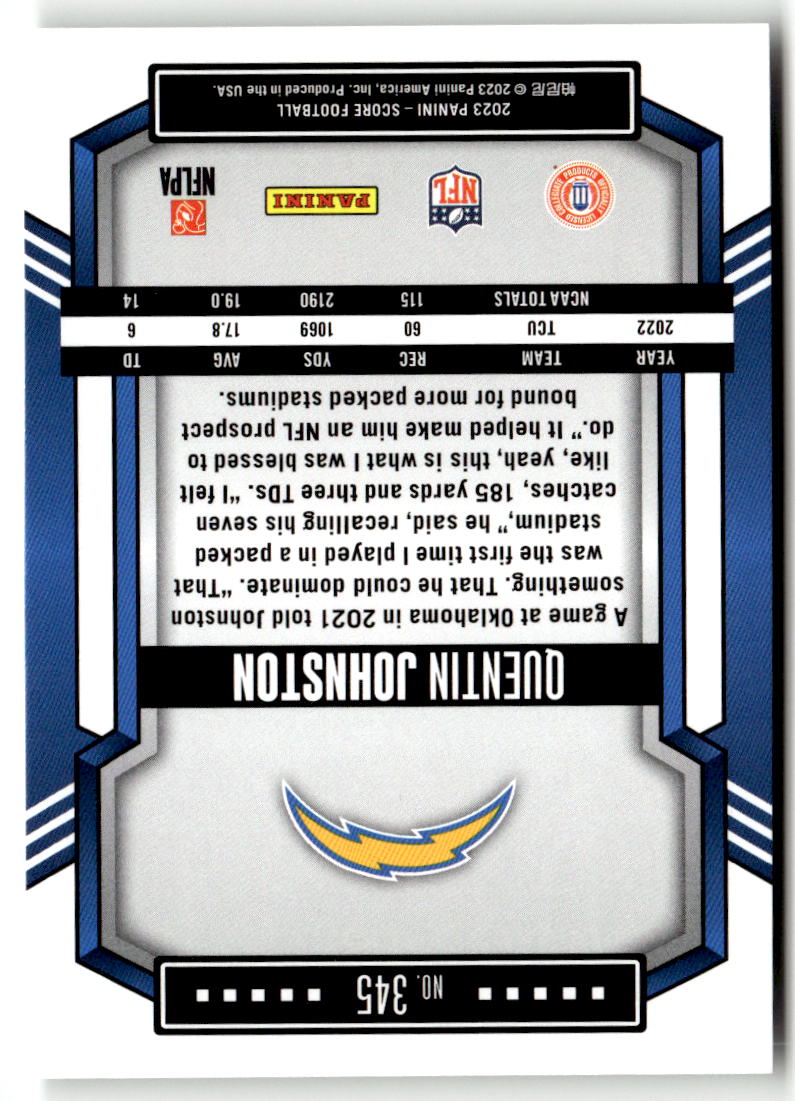 2023 Panini Score Quentin Johnston #345 (RC) back