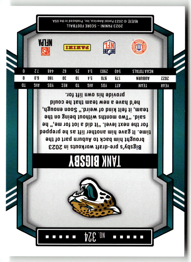 2023 Panini Score Tank Bigsby #324 (RC) back