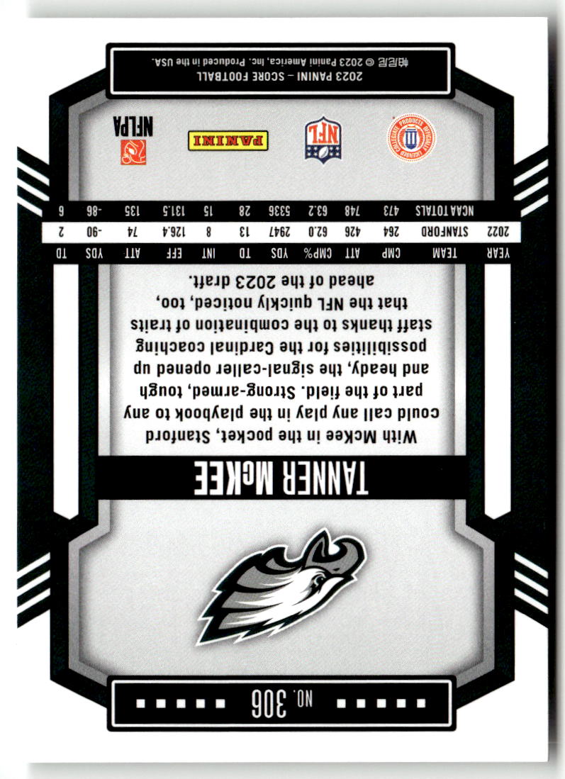 2023 Panini Score Tanner McKee #306 (RC) back