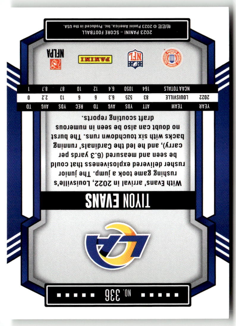 2023 Panini Score Tiyon Evans #336 (RC)