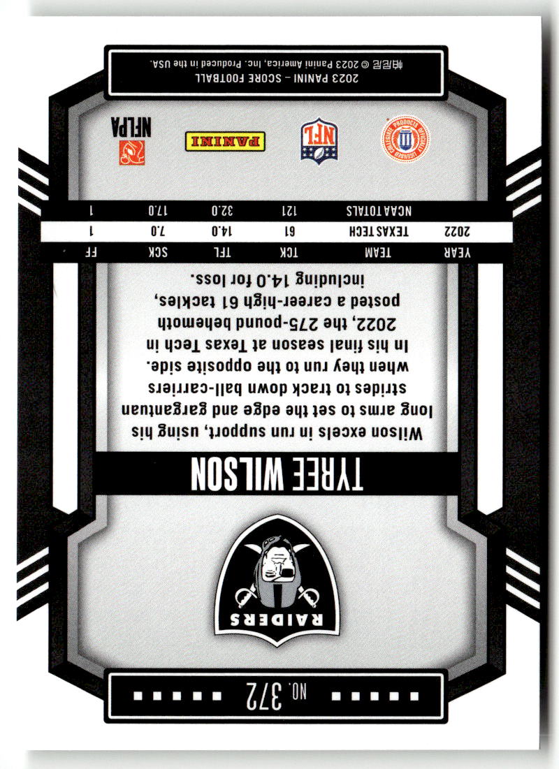 2023 Panini Score Tyree Wilson #372 (RC) back