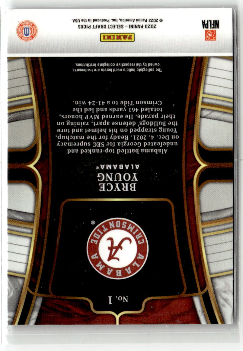 2023 Panini Select Draft Picks Bryce Young [Blue] #1 back