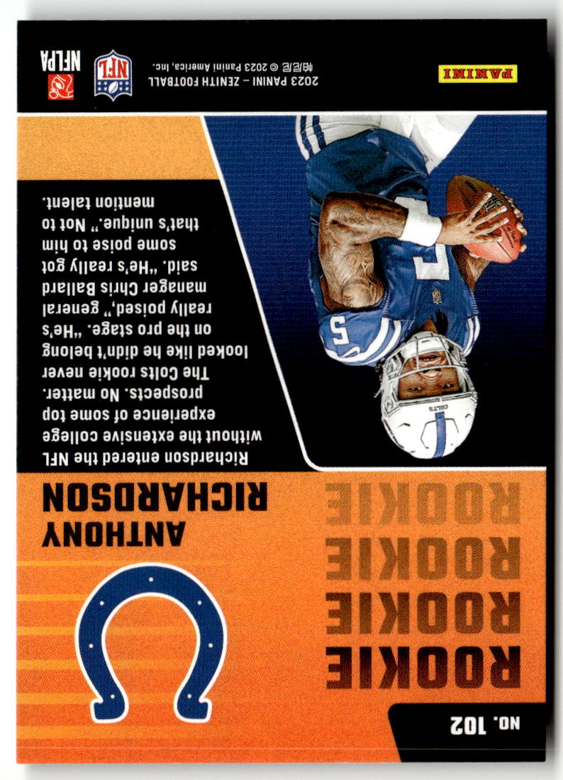 2023 Panini Zenith Anthony Richardson #102 (RC) back