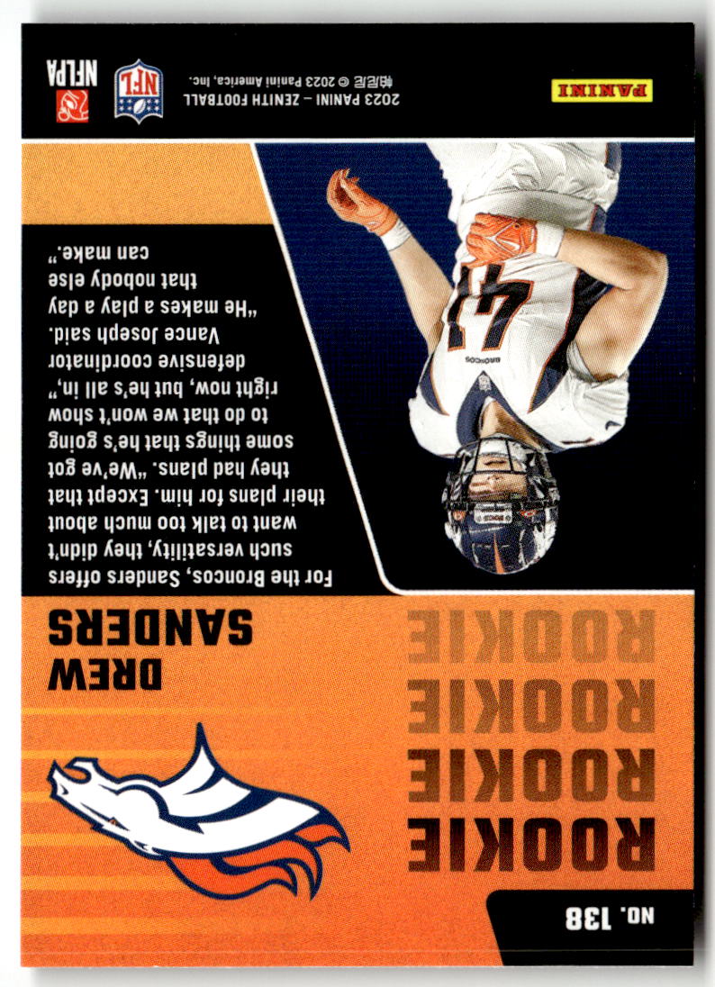 2023 Panini Zenith Drew Sanders #138 (RC) back