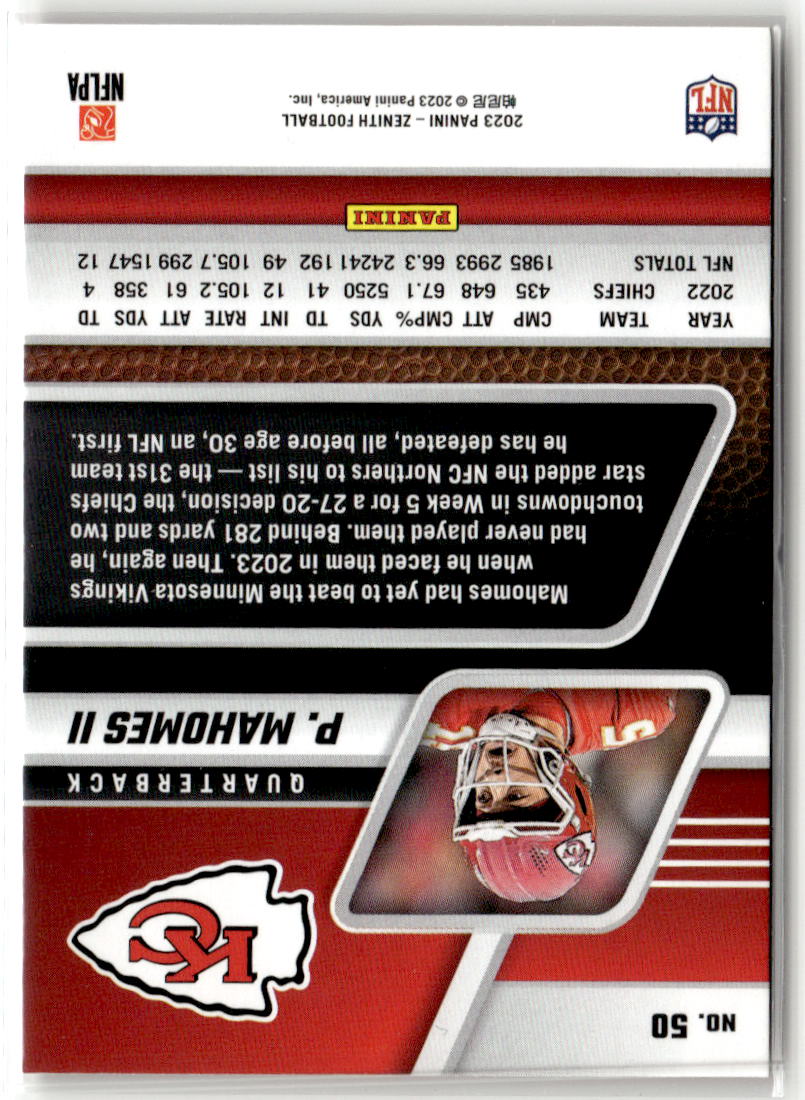 2023 Panini Zenith Patrick Mahomes II #50 back