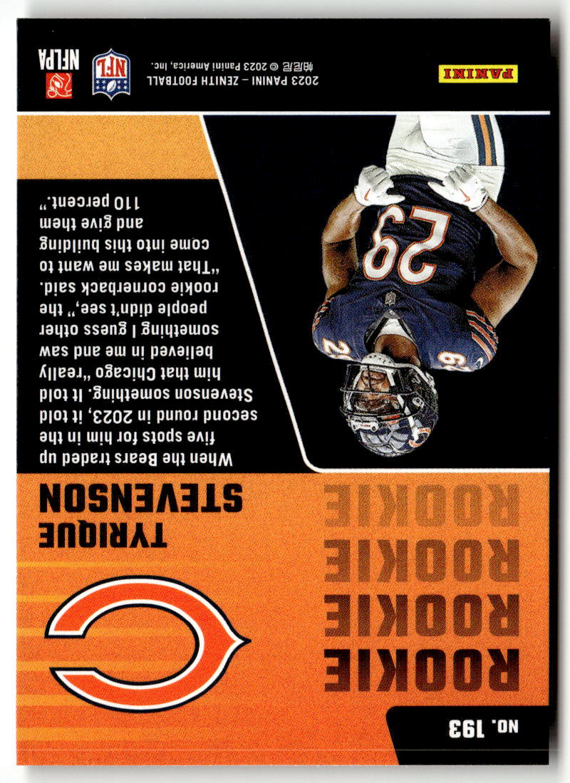 2023 Panini Zenith Tyrique Stevenson #193 (RC) back