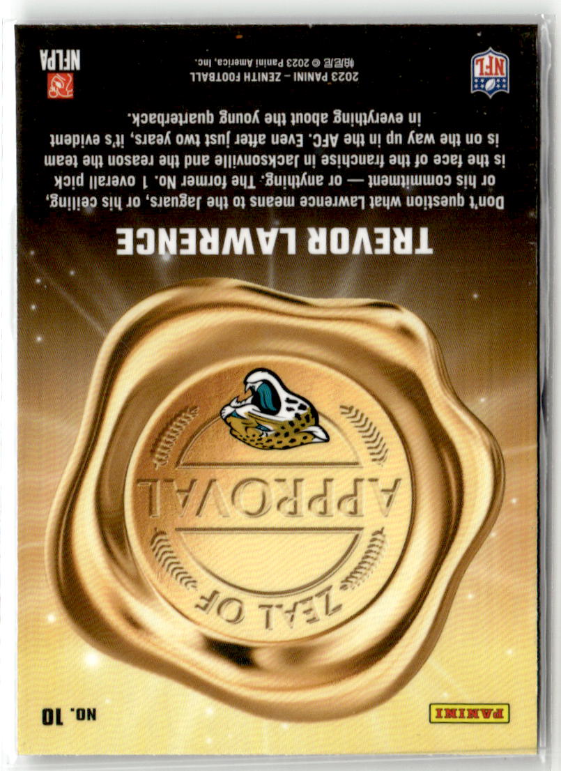 2023 Panini Zenith Zeal of Approval Trevor Lawrence #10 back