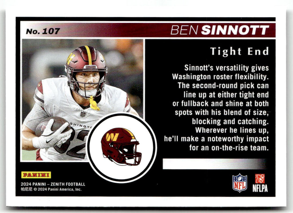 2024 Panini Zenith Ben Sinnott #107 (RC) back