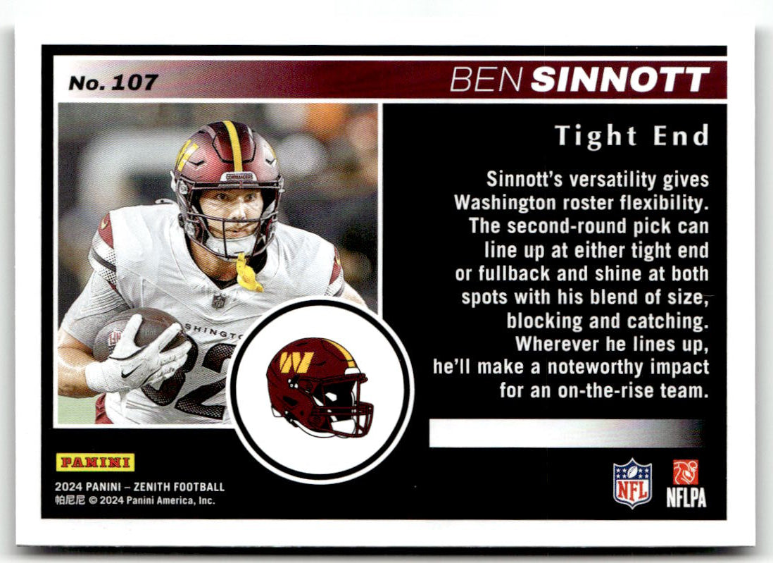 2024 Panini Zenith Ben Sinnott #107 (RC) back
