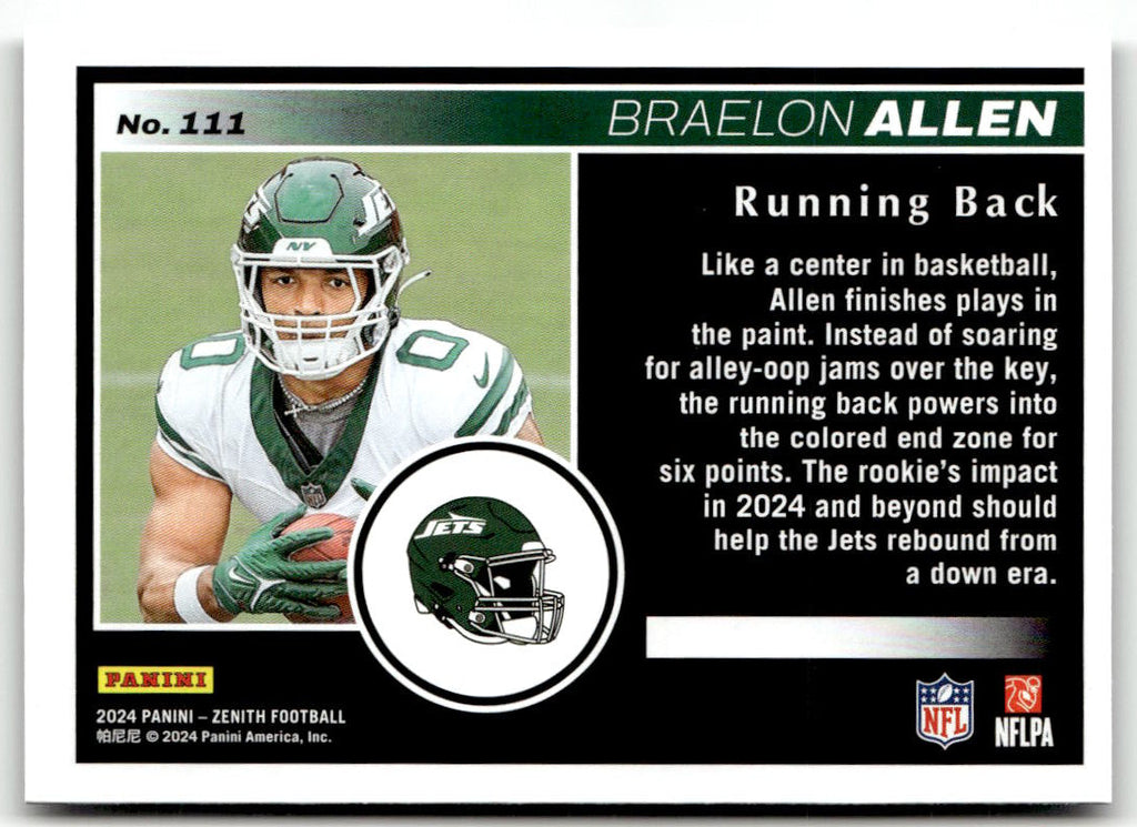 2024 Panini Zenith Braelon Allen #111 (RC) back