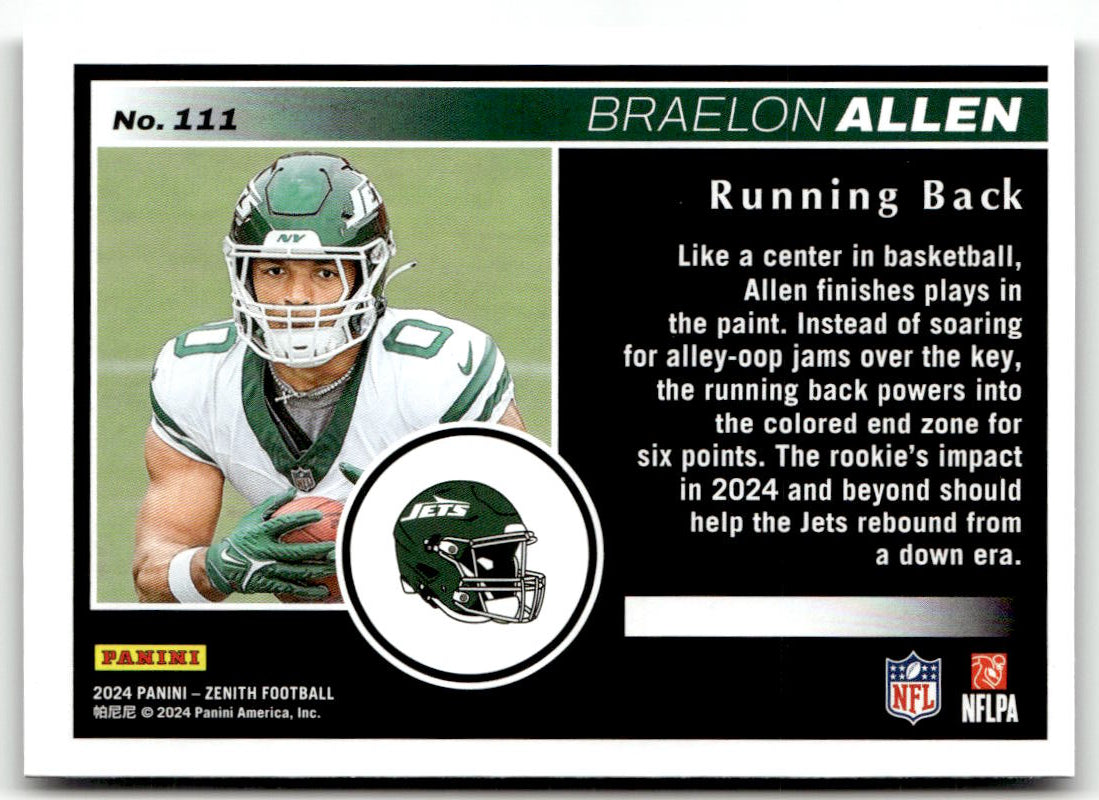 2024 Panini Zenith Braelon Allen #111 (RC) back