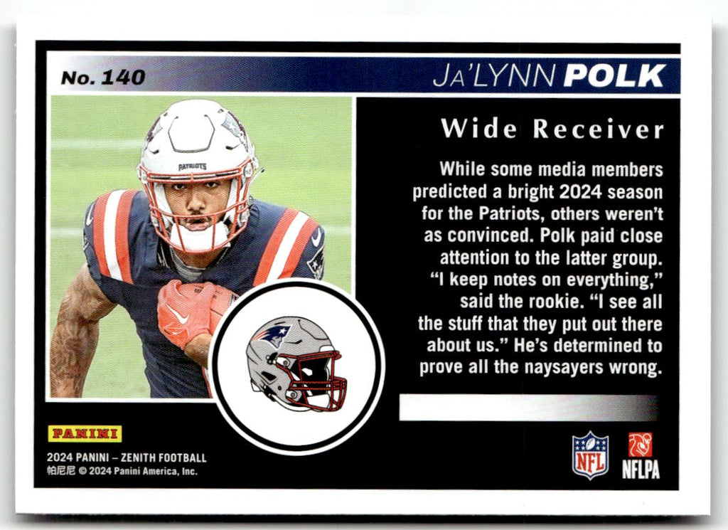 2024 Panini Zenith Ja'Lynn Polk #140 (RC)