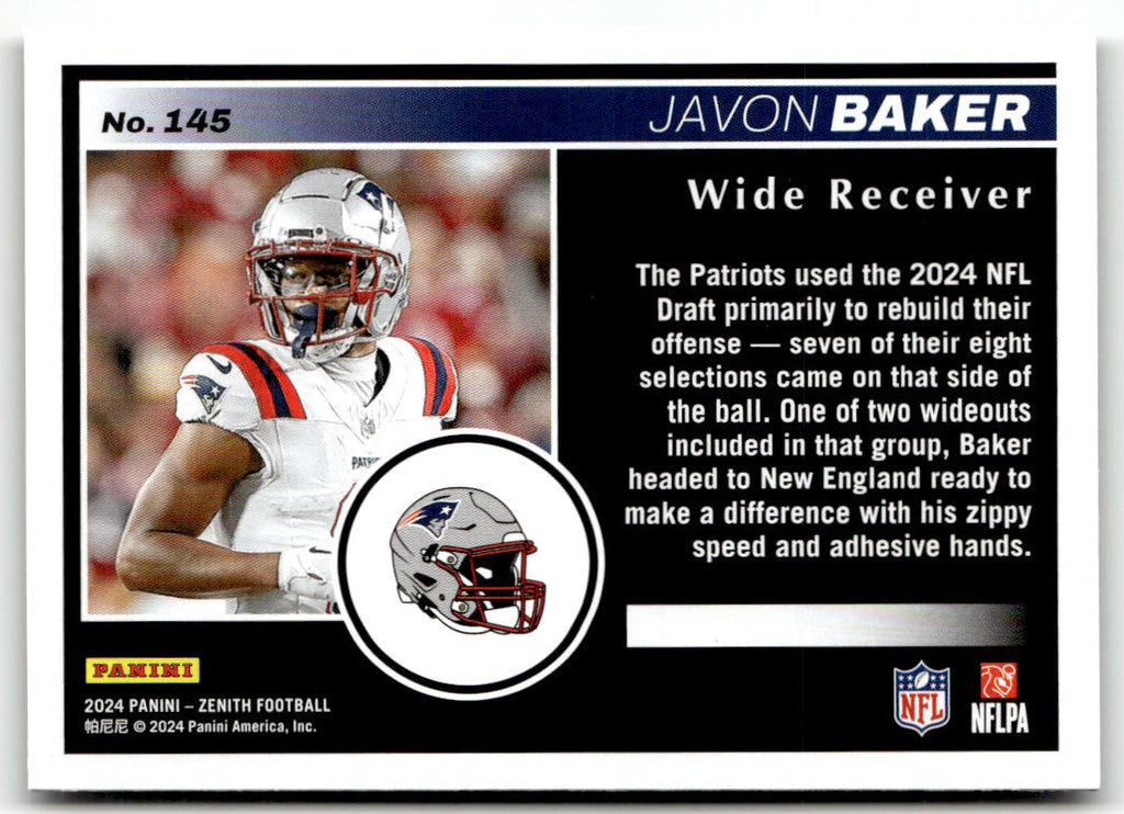 2024 Panini Zenith Javon Baker #145 (RC) back