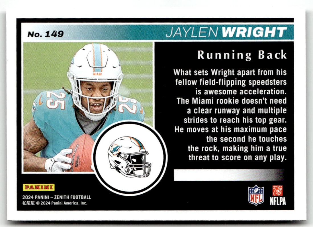 2024 Panini Zenith Jaylen Wright #149 (RC) back