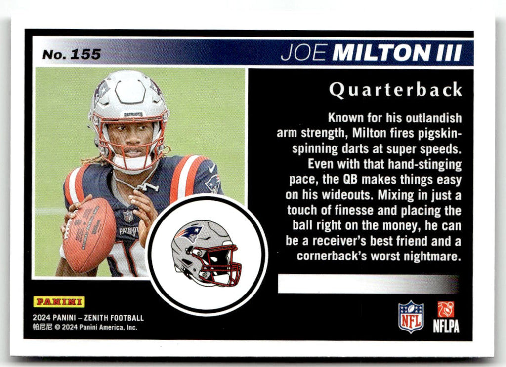 2024 Panini Zenith Joe Milton III #155 (RC) back