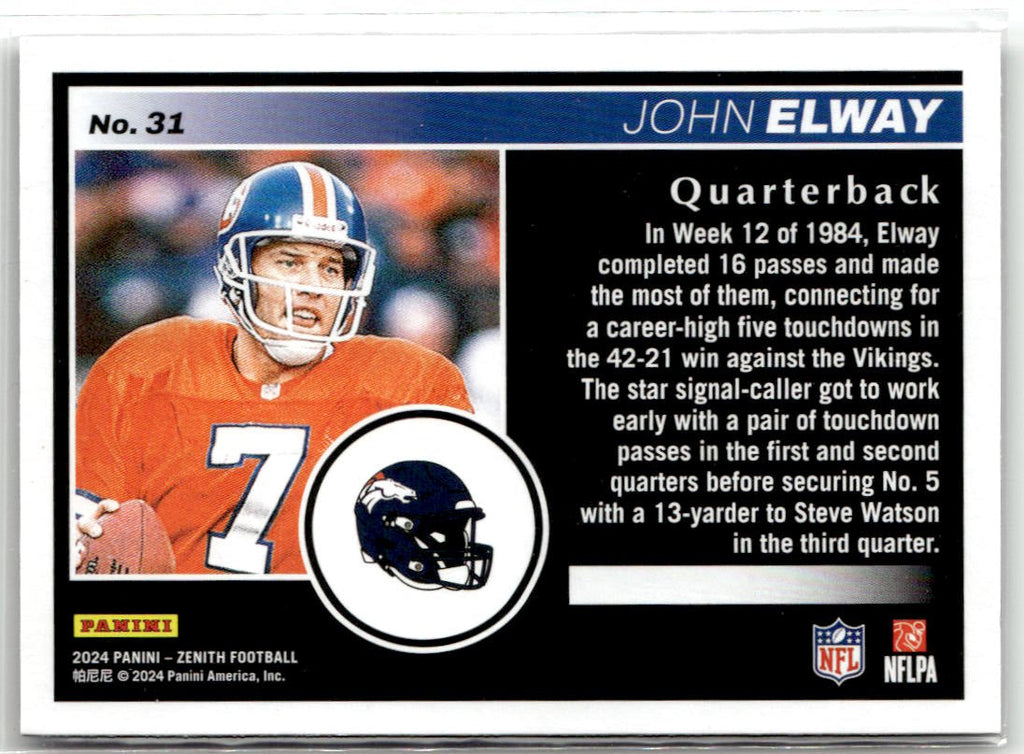 2024 Panini Zenith John Elway #31 back