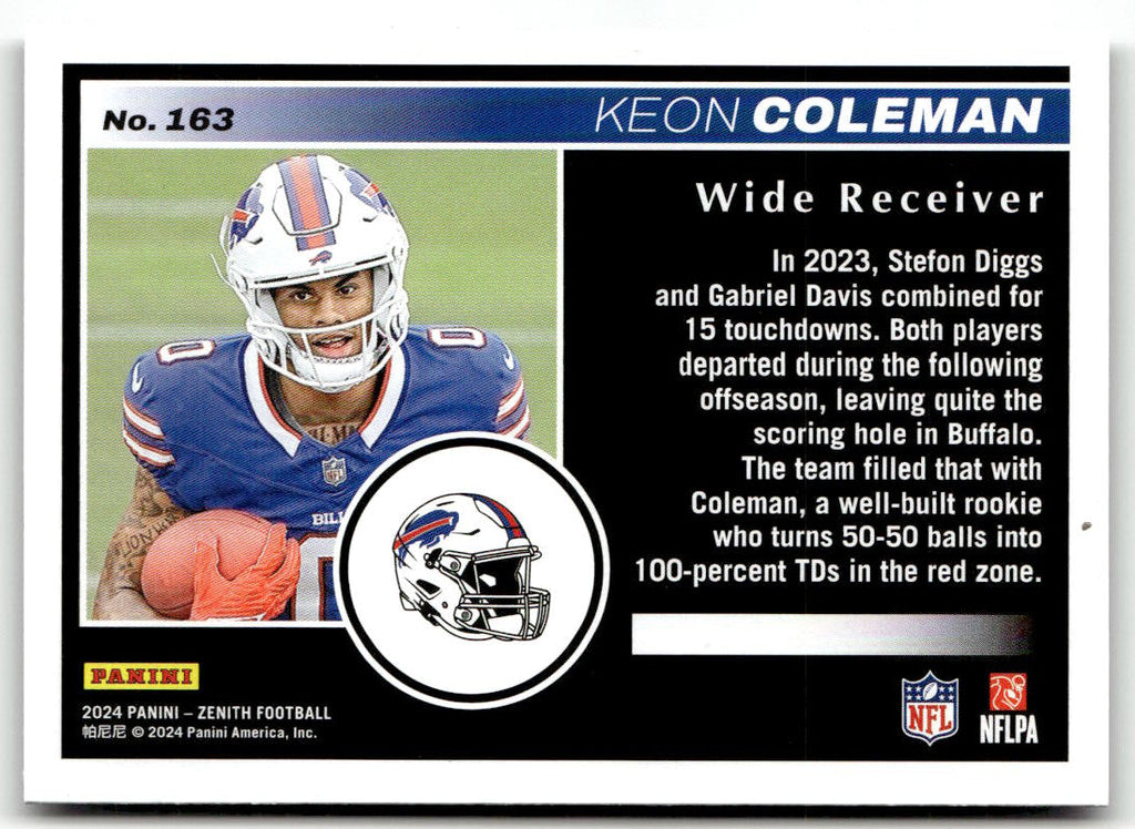 2024 Panini Zenith Keon Coleman #163 (RC) back