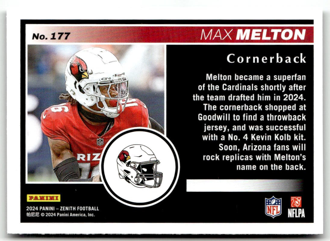 2024 Panini Zenith Max Melton #177 (RC) back