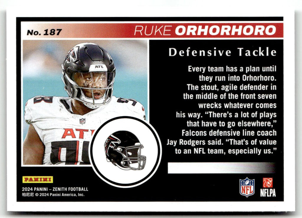 2024 Panini Zenith Ruke Orhorhoro #187 (RC) back