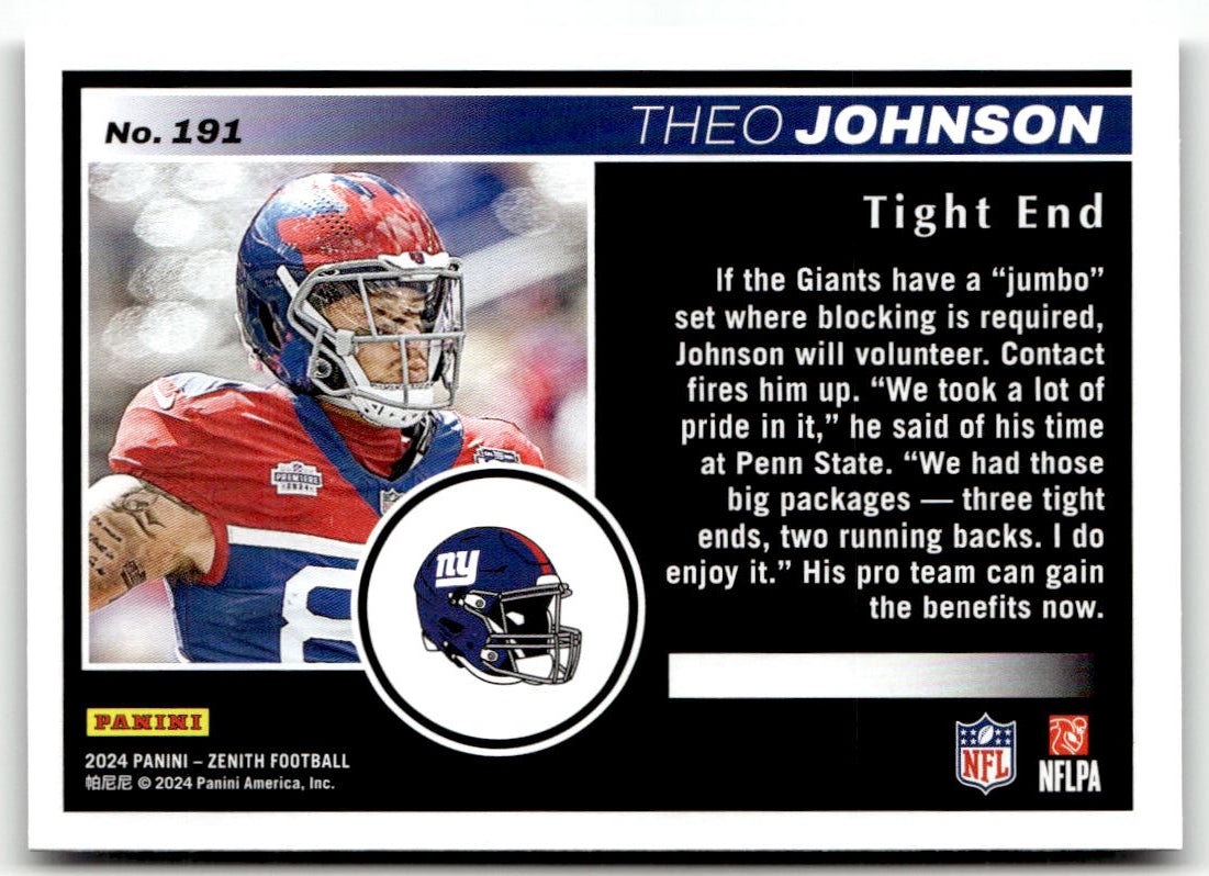 2024 Panini Zenith Theo Johnson #191 (RC) back