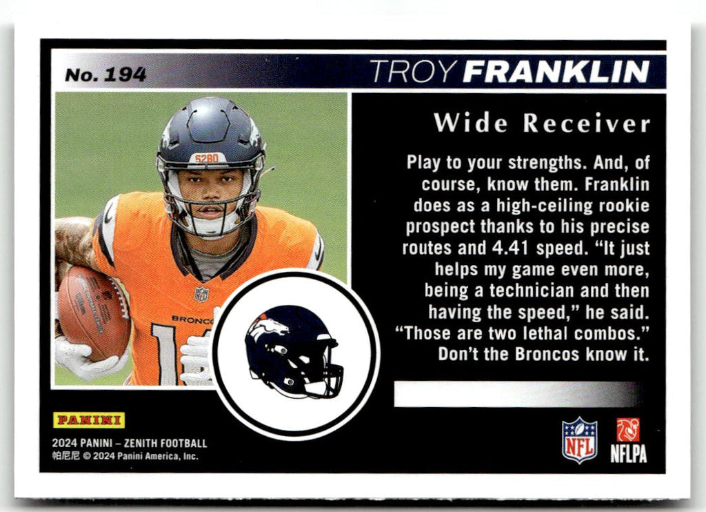 2024 Panini Zenith Troy Franklin #194 (RC) back