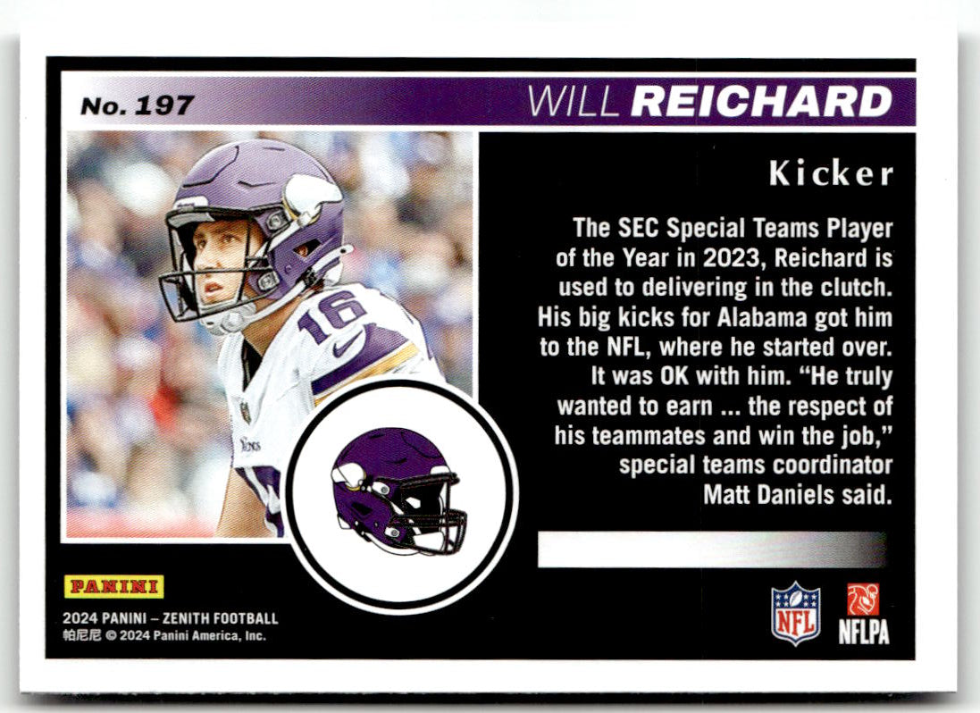 2024 Panini Zenith Will Reichard #197 (RC) back