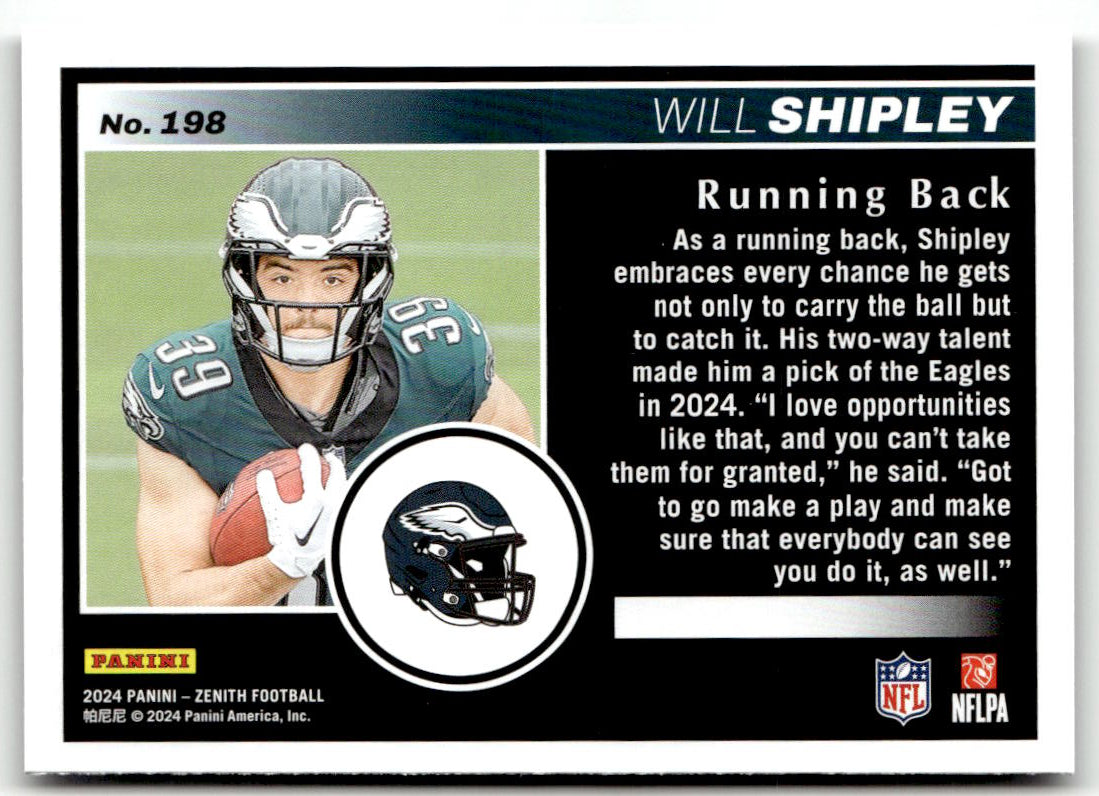 2024 Panini Zenith Will Shipley #198 (RC) back
