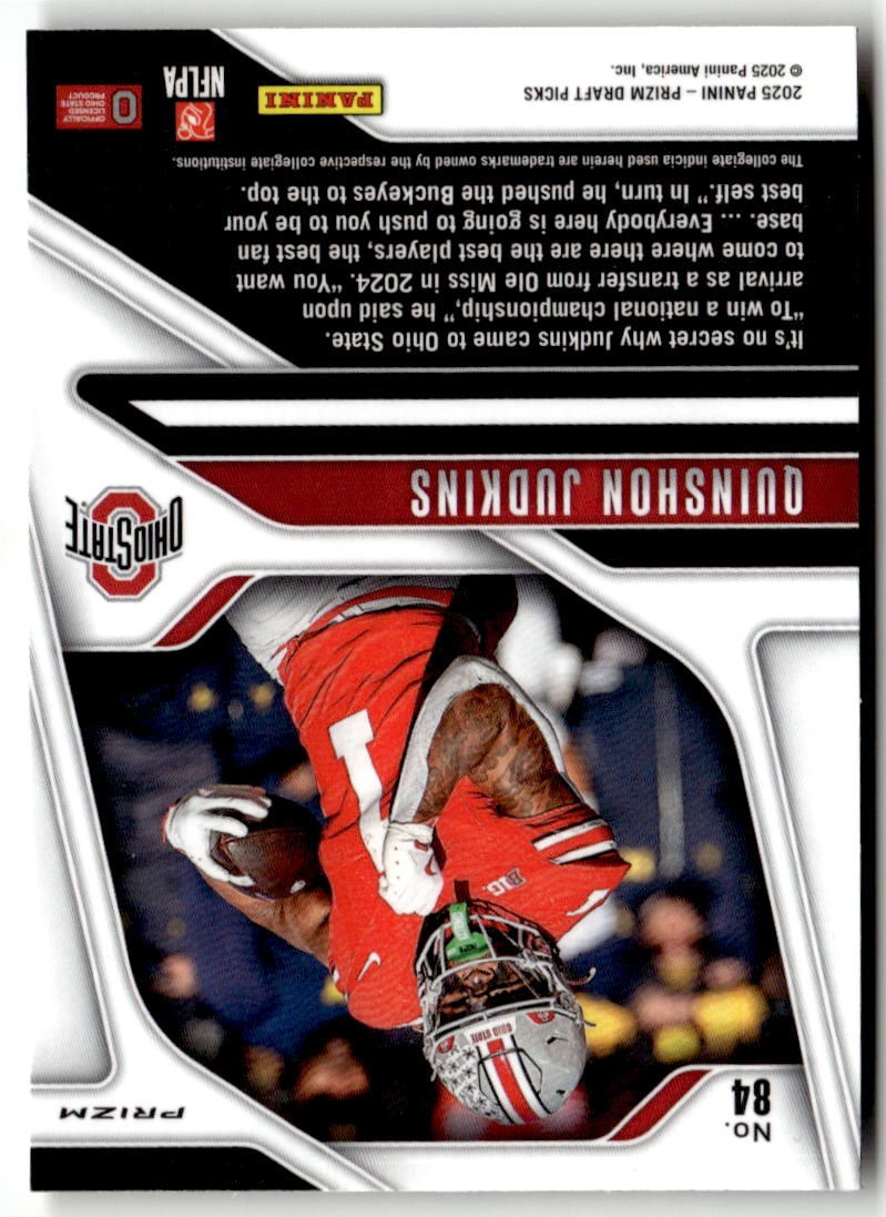 2025 Panini Prizm Draft Picks Quinshon Judkins [Gold Ice] #84 back