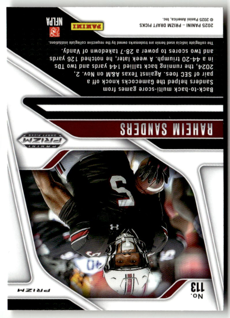 2025 Panini Prizm Draft Picks Raheim Sanders [Gold Ice] #113 back