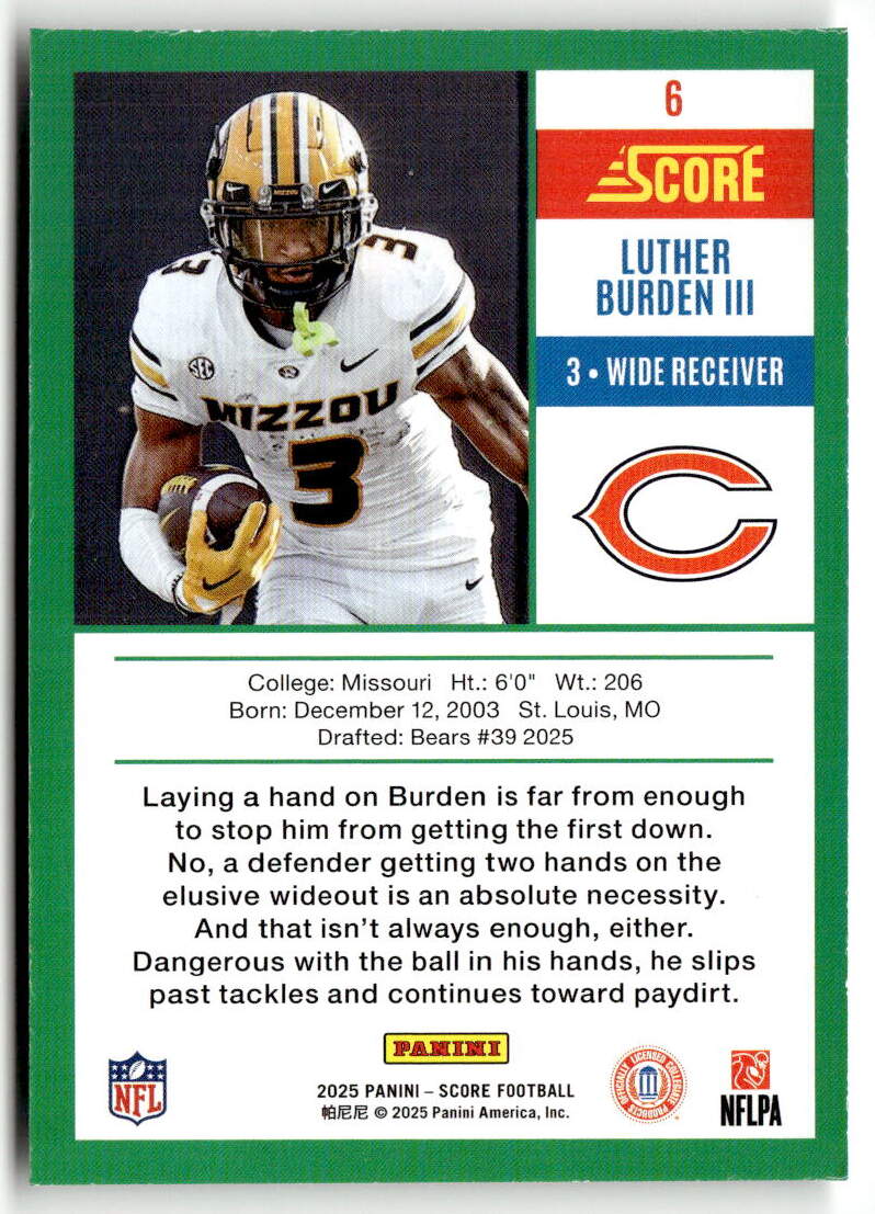 2025 Panini Score Anniversary Rookie Luther Burden III #6 (RC)