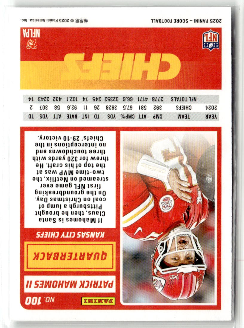2025 Panini Score Patrick Mahomes II #100 back