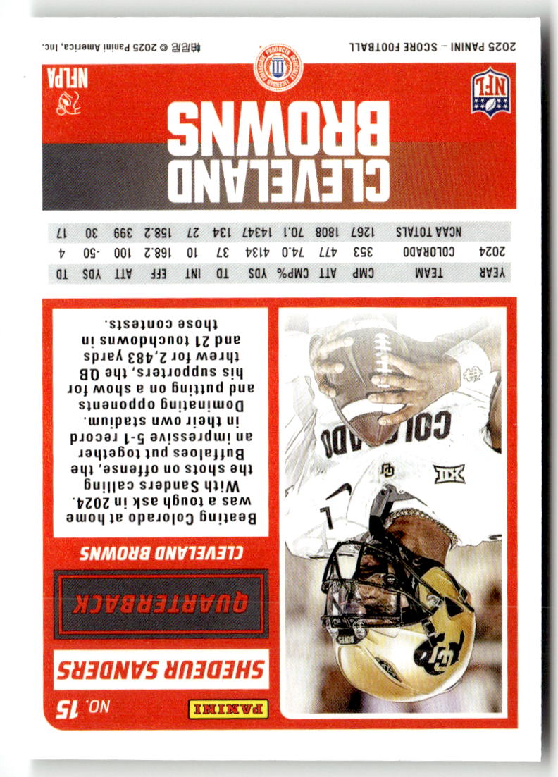 2025 Panini Score Rookie Shedeur Sanders #15 (RC) back