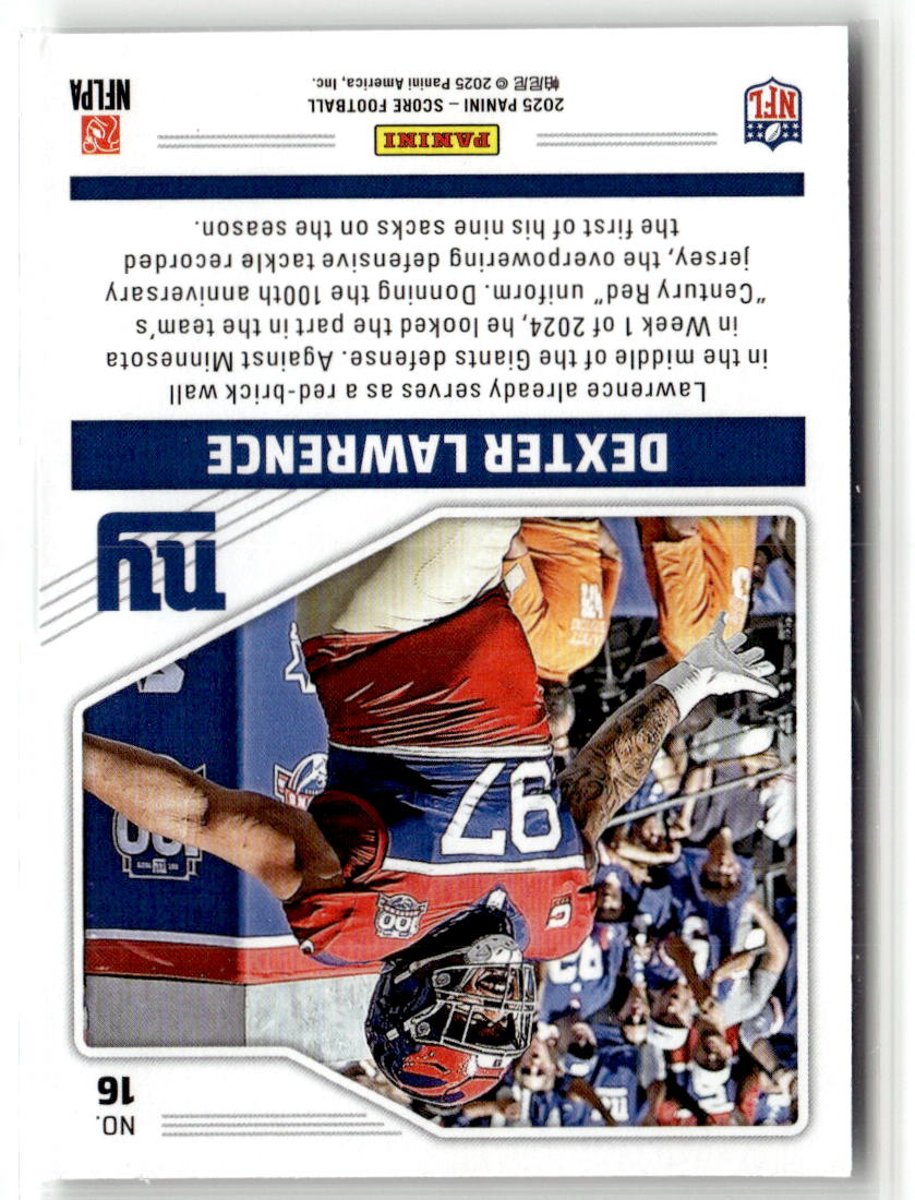 2025 Panini Score Throwbacks Dexter Lawrence #16 back