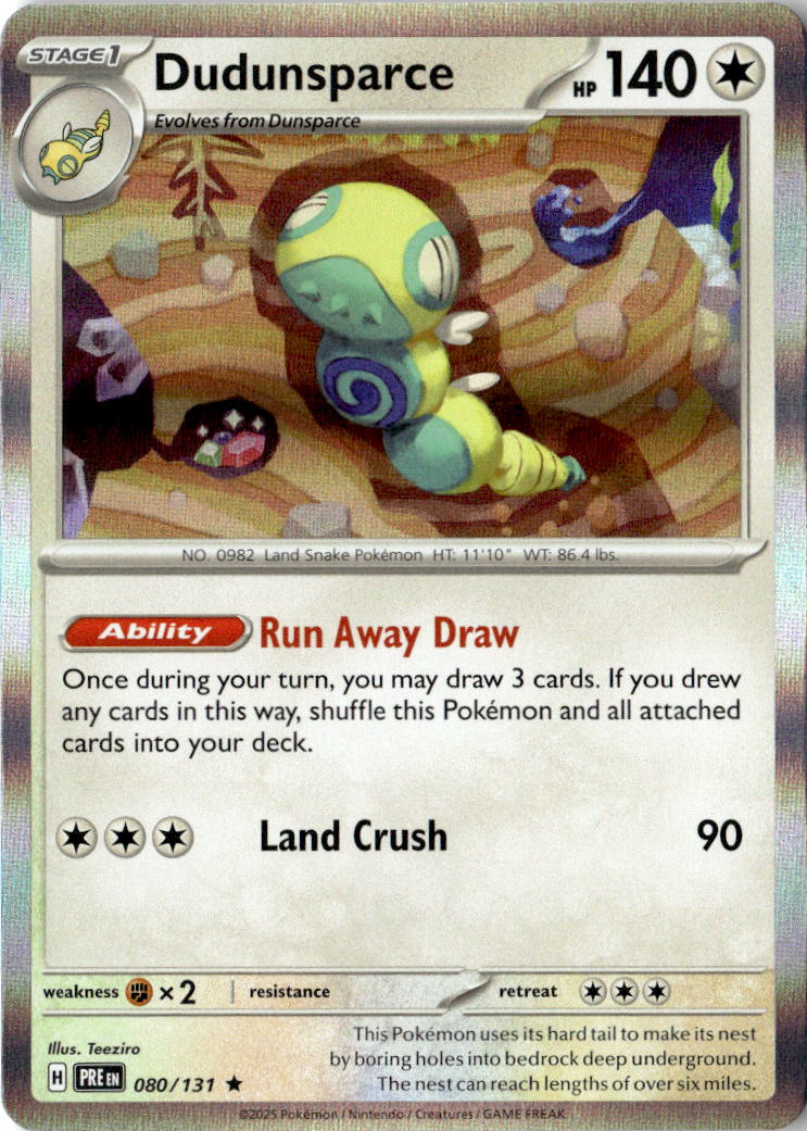 Front of Dudunsparce 080/131 from Prismatic Evolutions