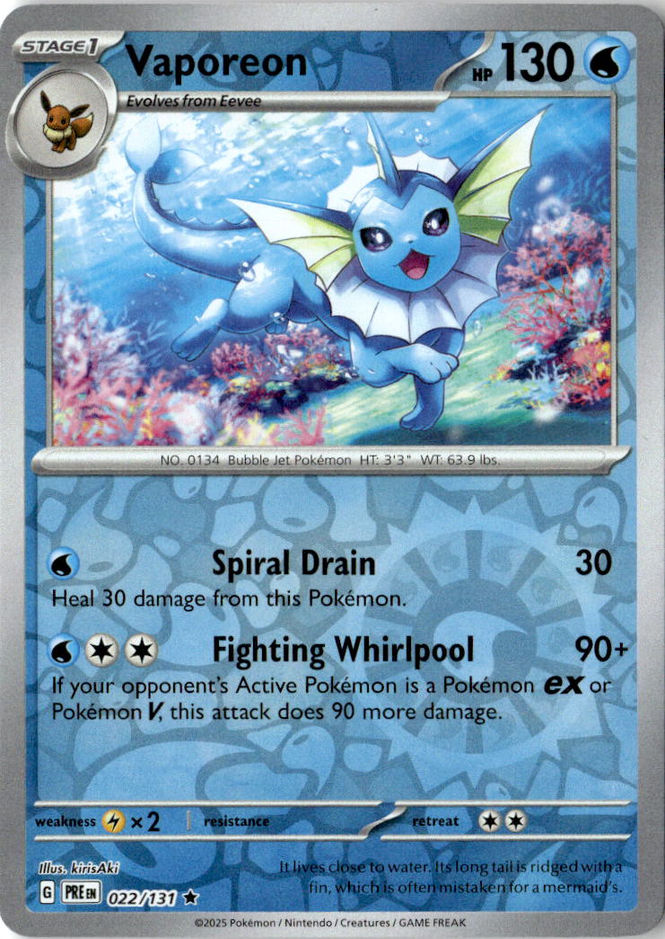 Front of Vaporeon 022/131 from Prismatic Evolutions