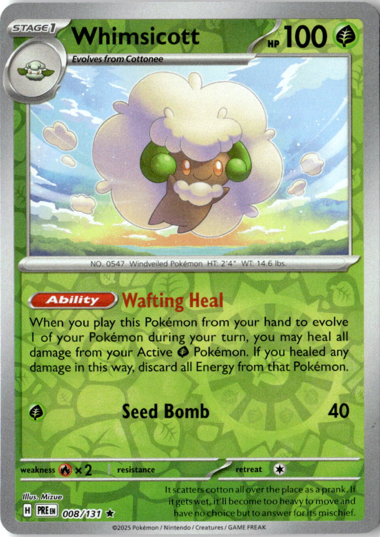 Front of Whimsicott 008/131 from Prismatic Evolutions