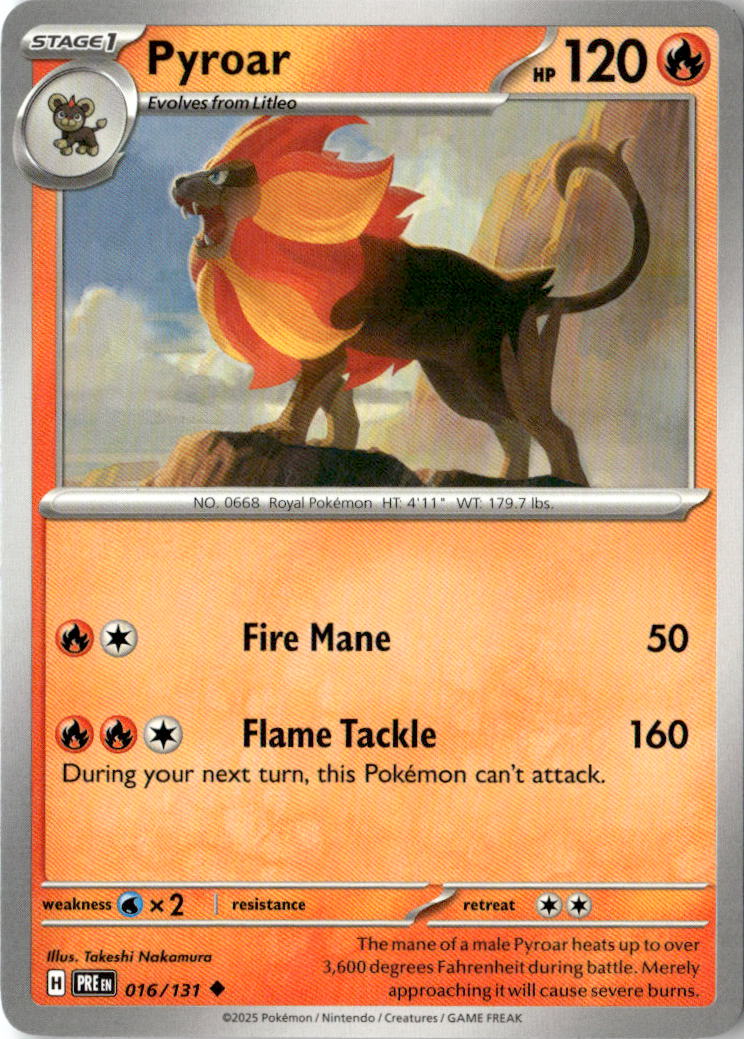 Front of Pyroar 016/131 from Prismatic Evolutions