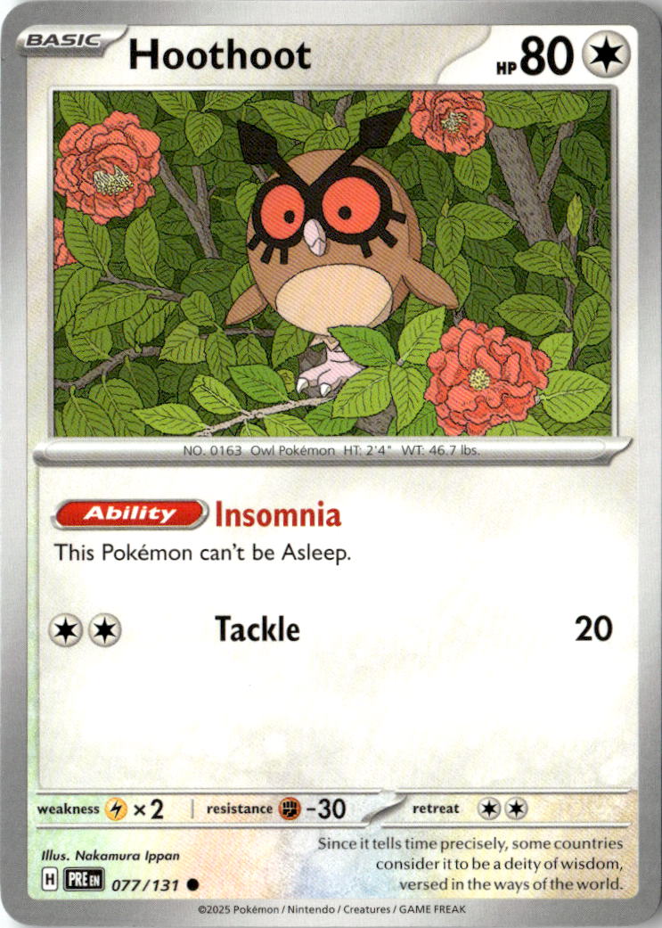 Front of Hoothoot 077/131 from Prismatic Evolutions