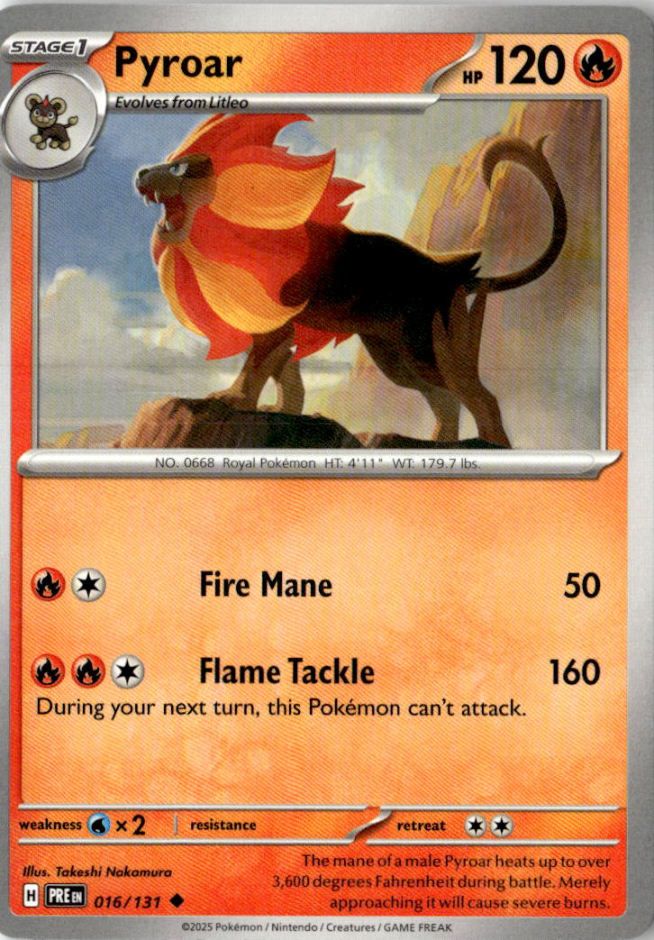 Front of Pyroar 016/131 from Prismatic Evolutions