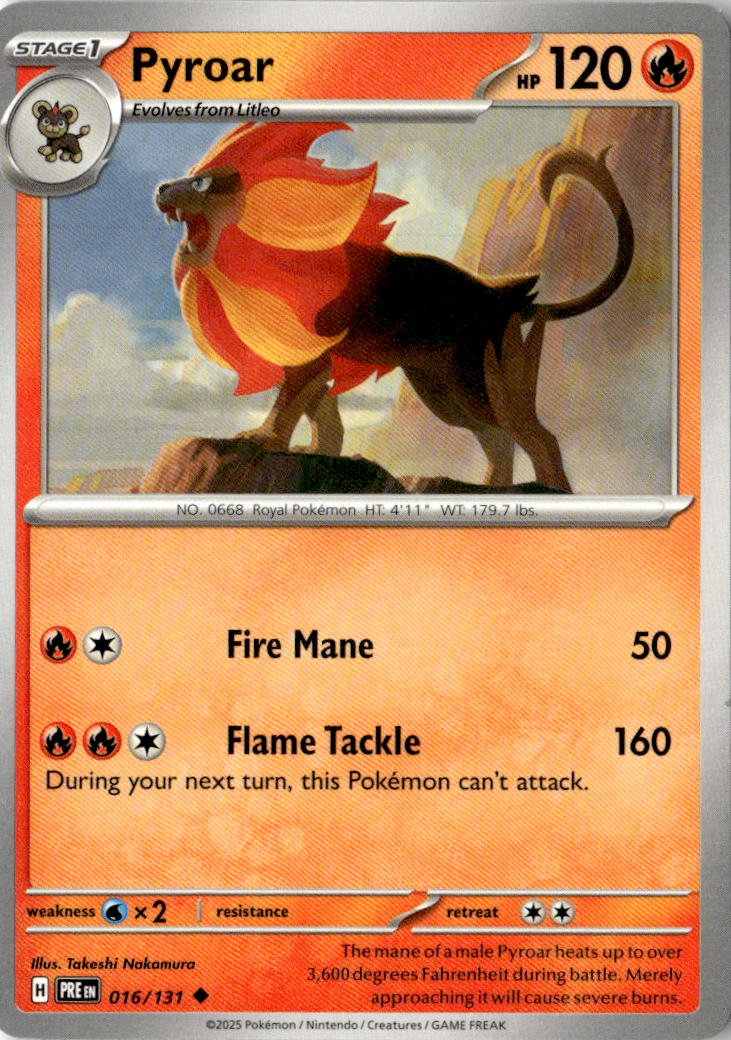 Front of Pyroar 016/131 from Prismatic Evolutions