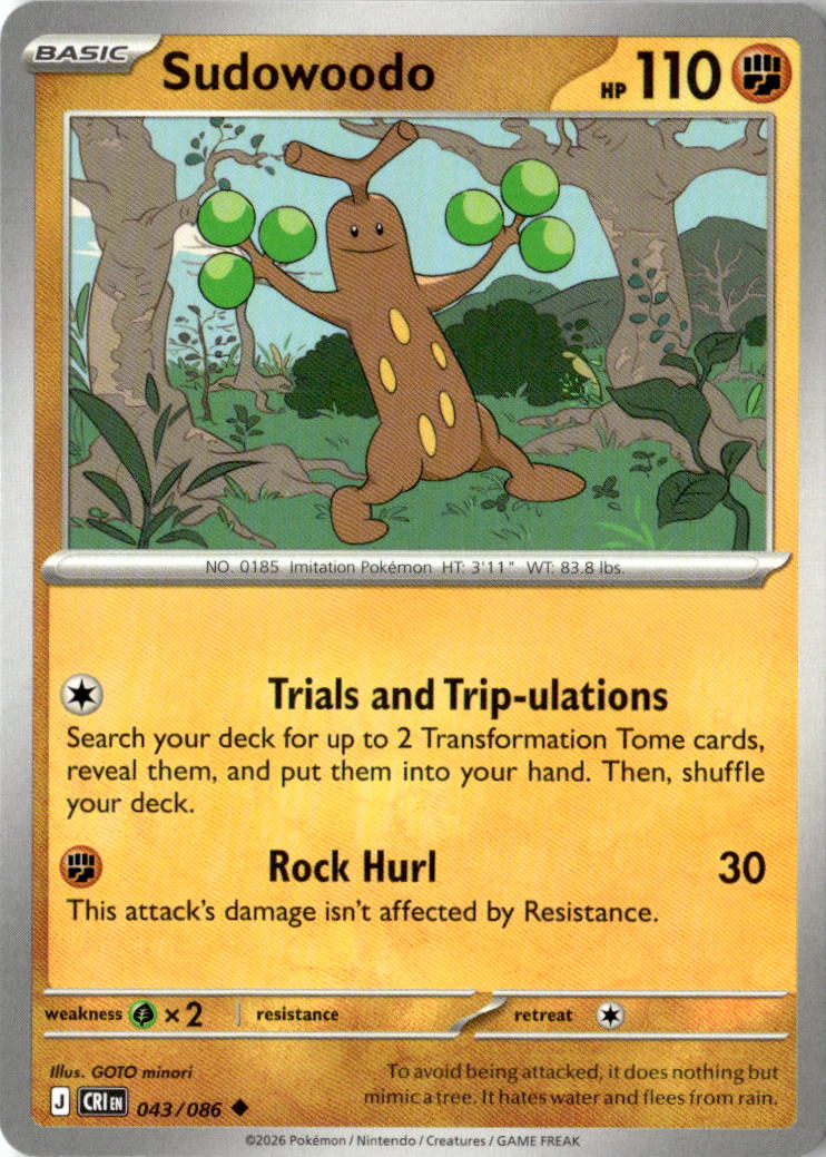 Front of Sudowoodo 043/086 from Chaos Rising