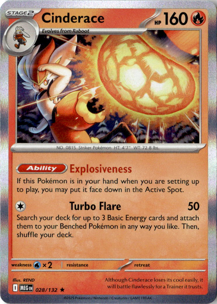 Front of Cinderace 028/132 from Mega Evolution