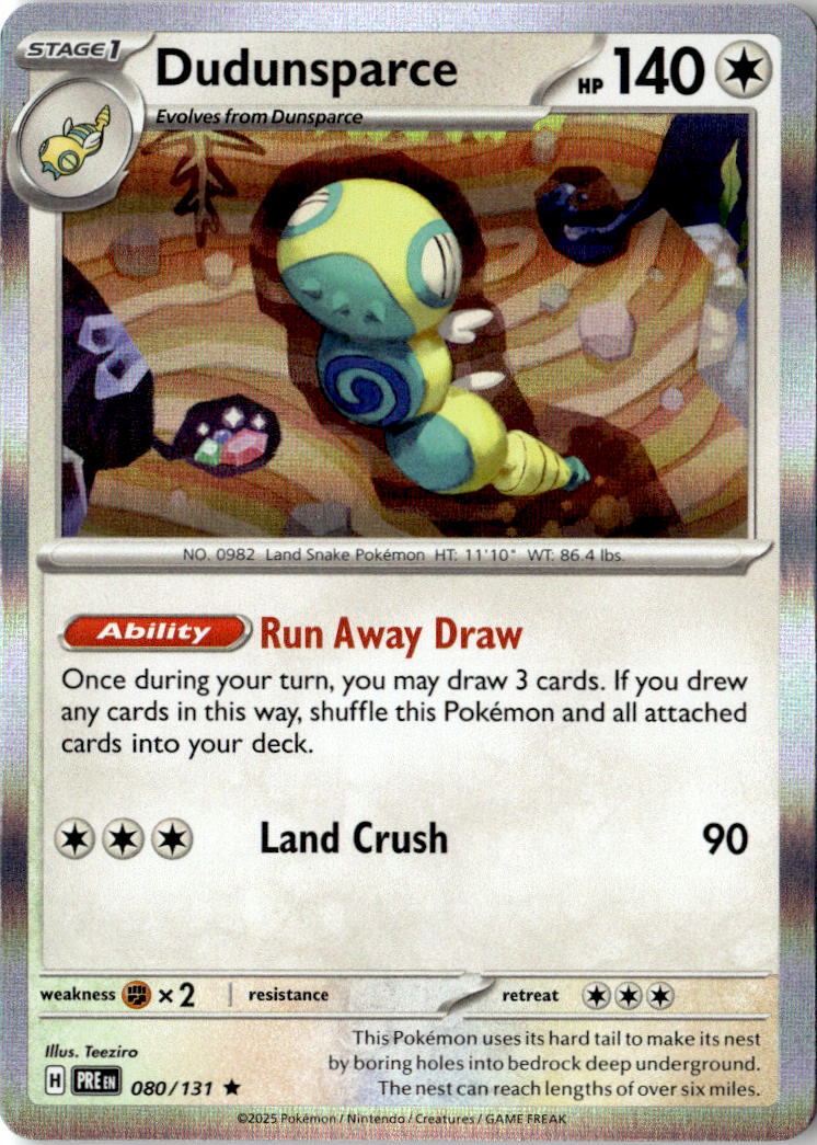 Front of Dudunsparce 080/131 from Prismatic Evolutions