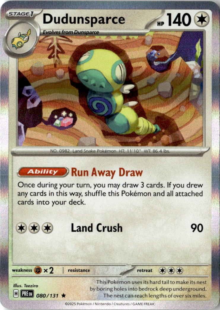 Front of Dudunsparce 080/131 from Prismatic Evolutions