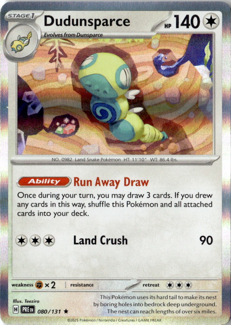 Front of Dudunsparce 080/131 from Prismatic Evolutions
