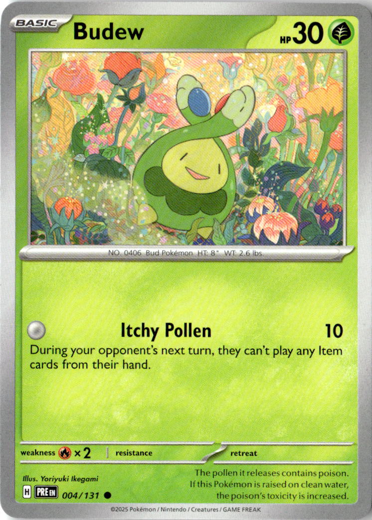 Front of Budew 004/131 from Prismatic Evolutions