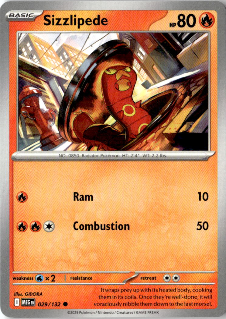 Front of Sizzlipede 029/132 from Mega Evolution