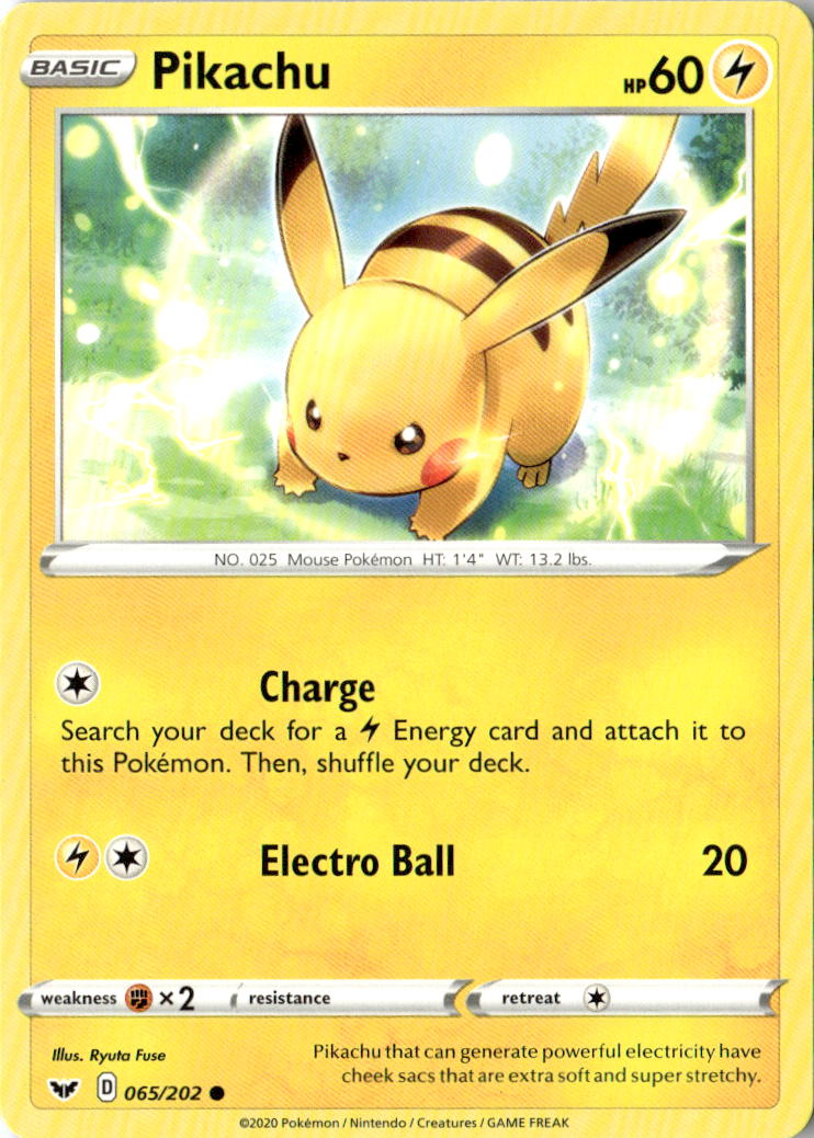 Front of Pikachu 065/202 from Sword & Shield Base Set