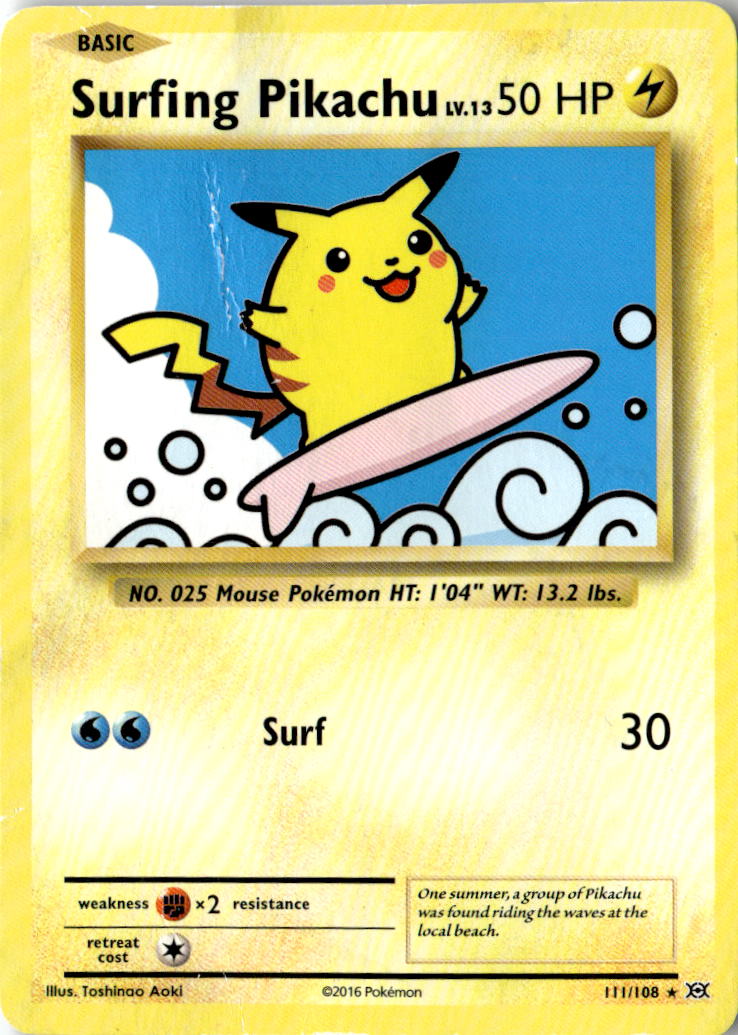 Front of Surfing Pikachu 111/108 from XY - Evolutions
